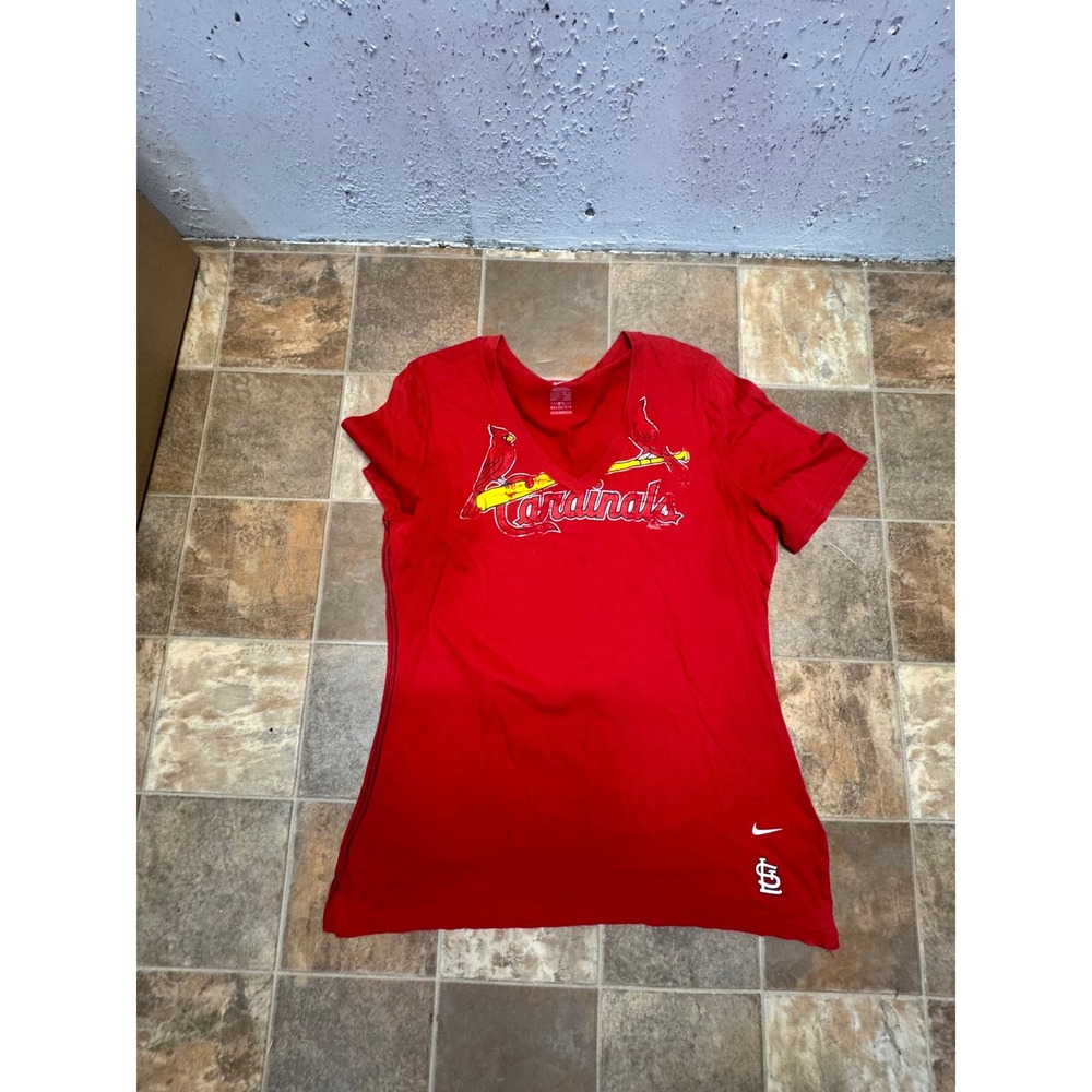 Nike St Louis Cardinals Shirt Womens XL Red V-Neck MLB Baseball Tee 1D23